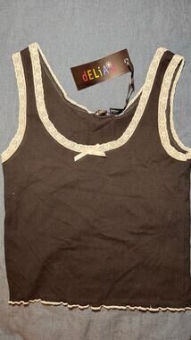 NWT Delia's Black White Lace Ribbon Tank Top Size S